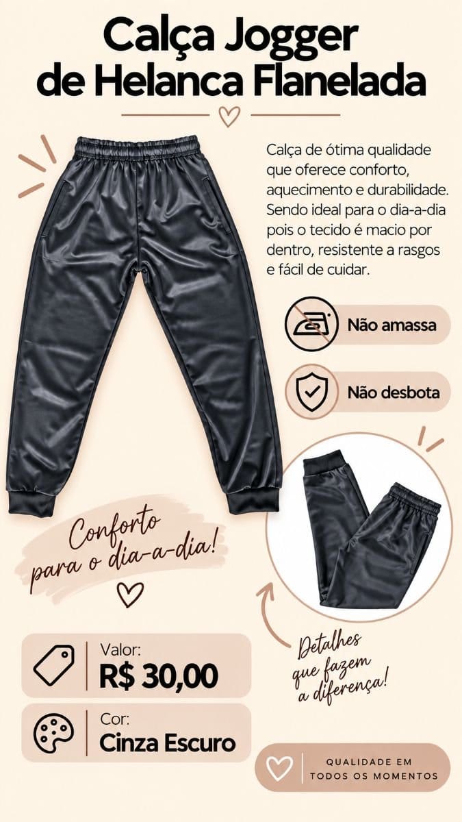 Calça Jogger de Chimpa Flanelada - Foto 1