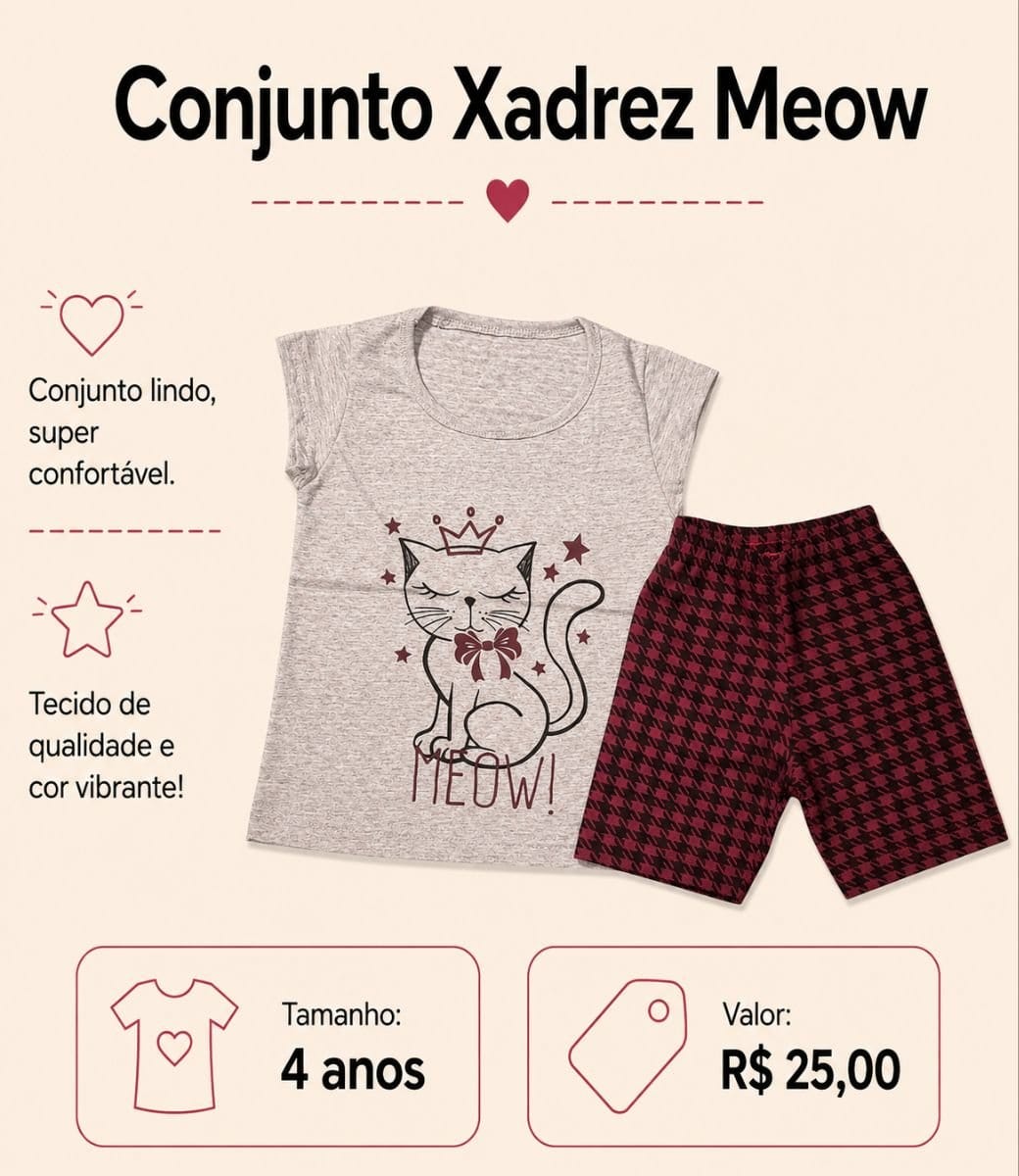 Conjunto Xadrez - Meow - Foto 1