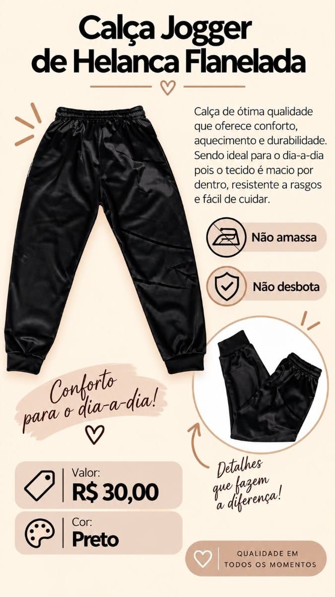 Calça Jogger de Chimpa Flanelada - Foto 1