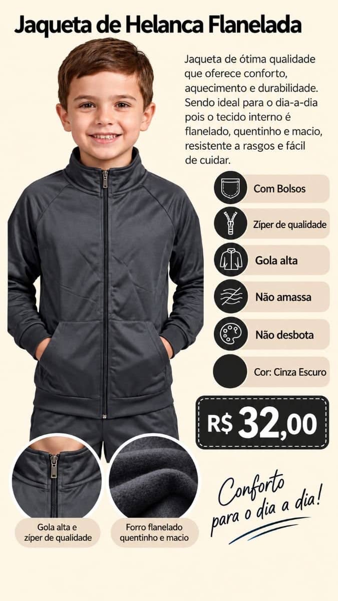 Jaqueta de Helanca Flanelada