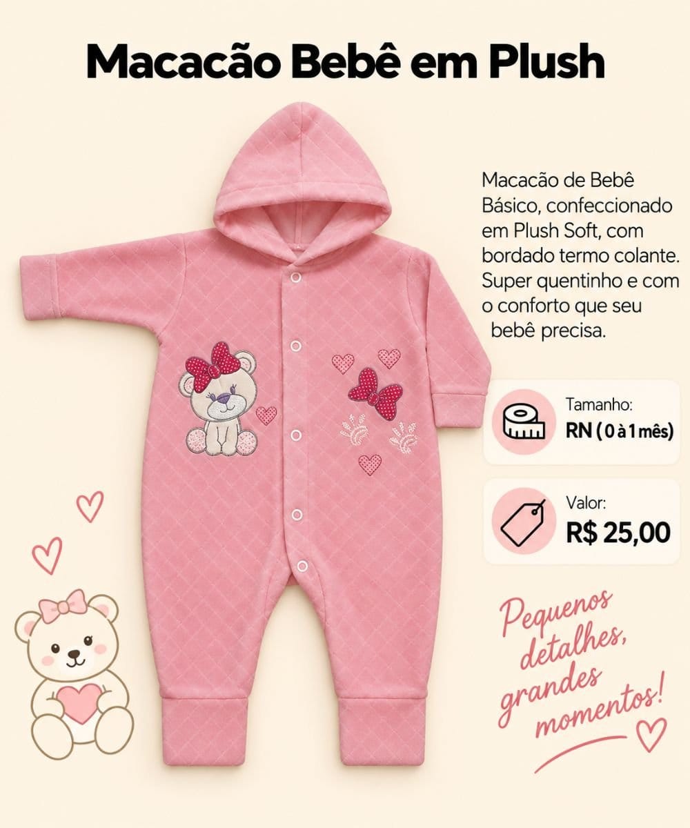 Macacão Bebê em Plush - Foto 1