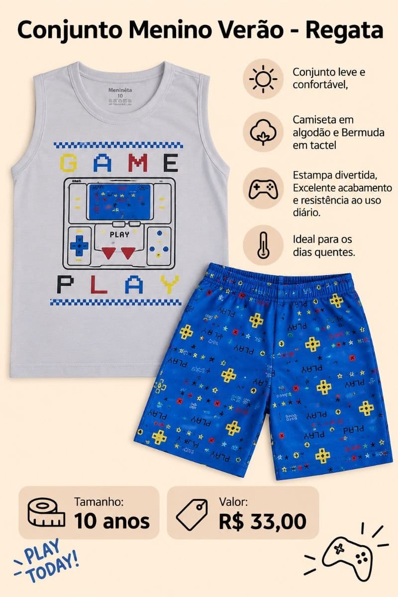 Conjunto Menino Verão - Regata - Foto 1