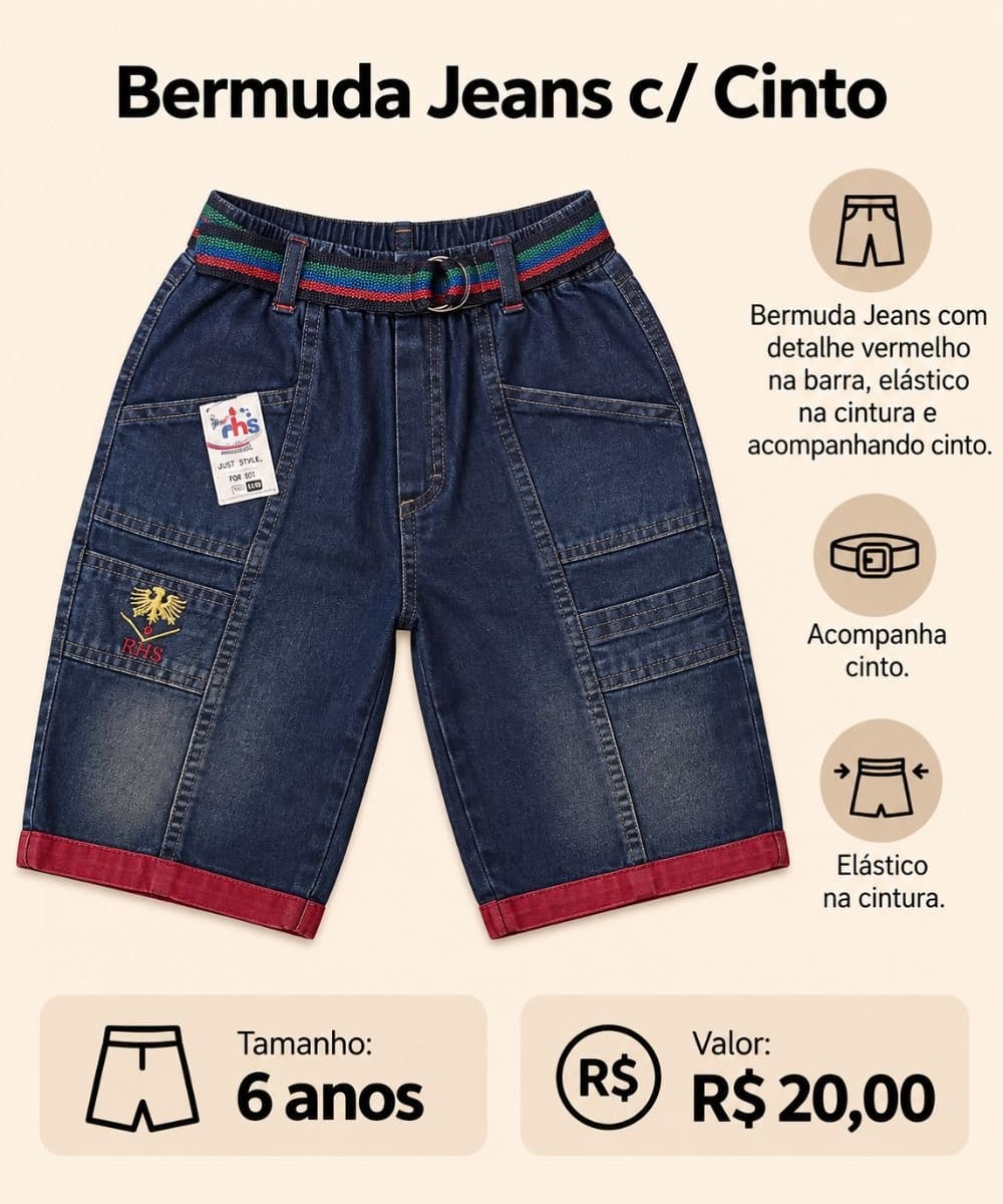 Bermuda Jeans c/ Cinto - Foto 1