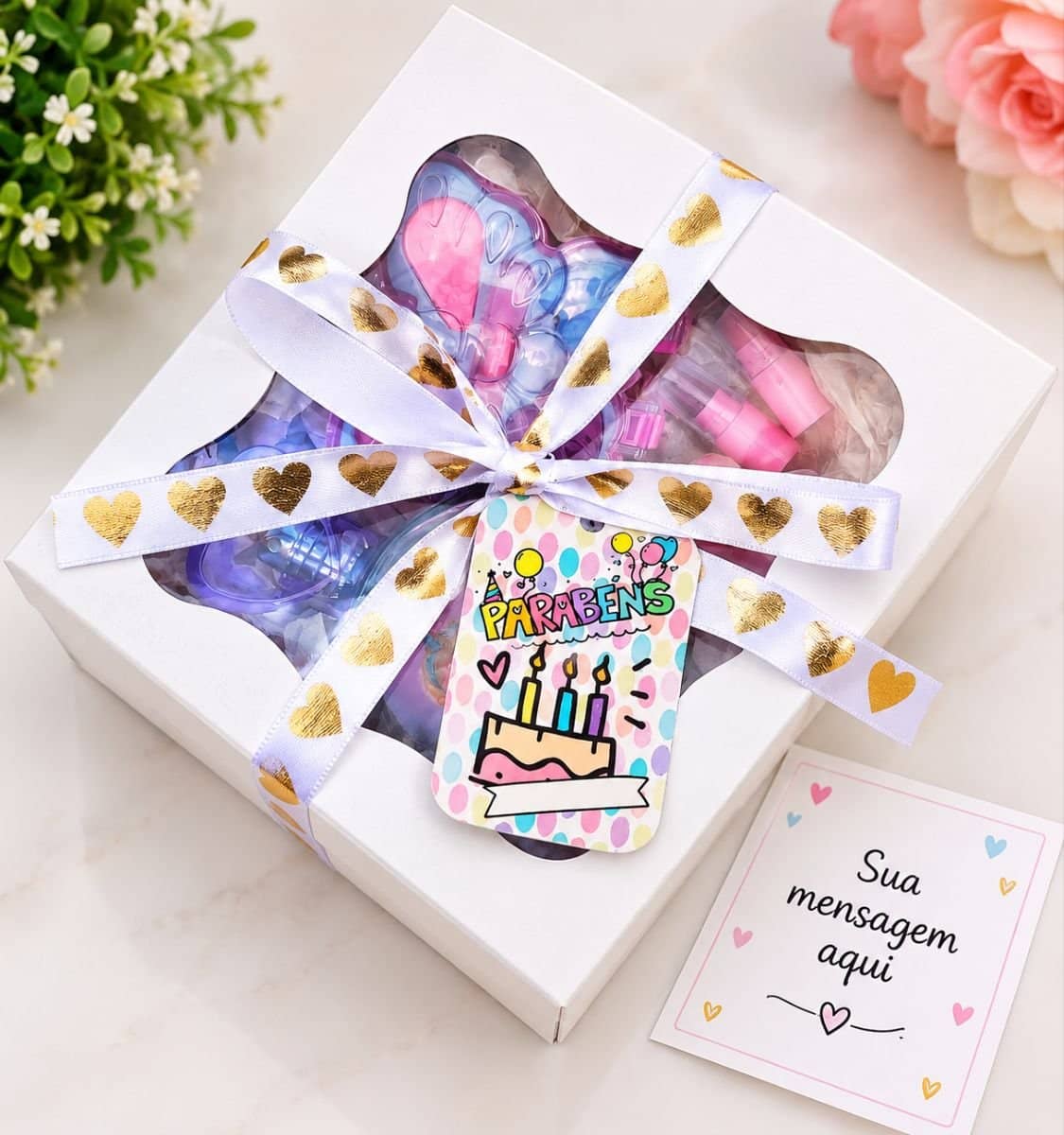🎀 Caixa Presente Infantil para Menina – Perfume + Kit Maquiagem