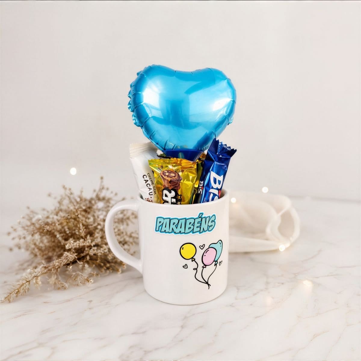 🎁 Caneca de Aniversário com Chocolates e Balão - Foto 1