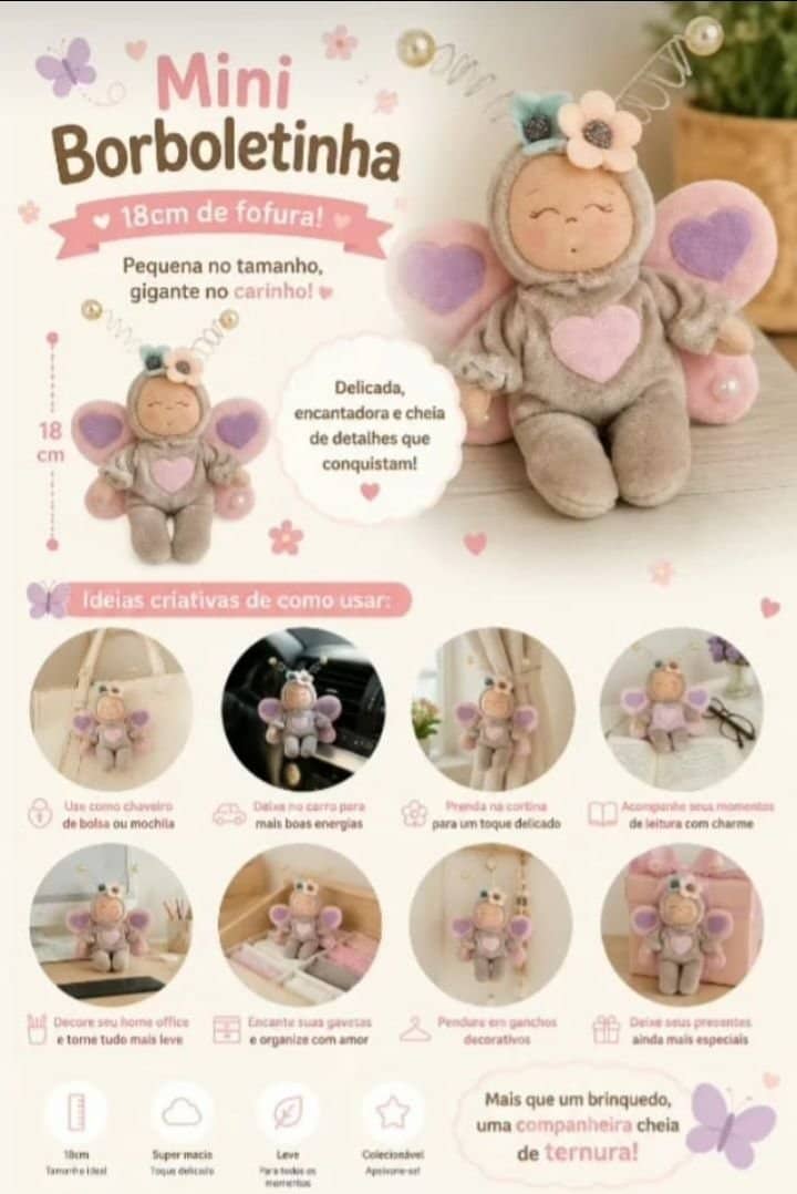 Boneca fofucha 18cm,unicórnio, ursinho, dinossauro, coelhinha, borboleta,