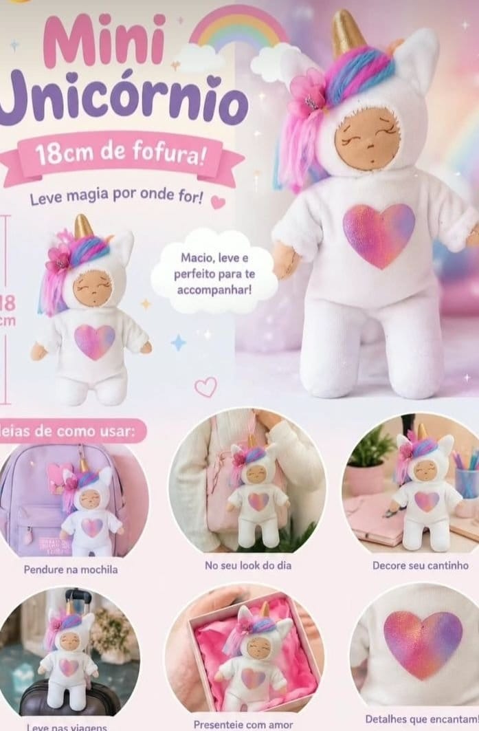 Boneca fofucha 18cm,unicórnio, ursinho, dinossauro, coelhinha, borboleta, - Foto 5