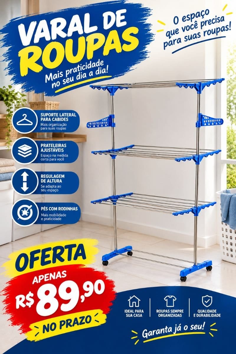 VARAL DE CHÃO 3 ANDARES — TODO PRETO - Foto 2