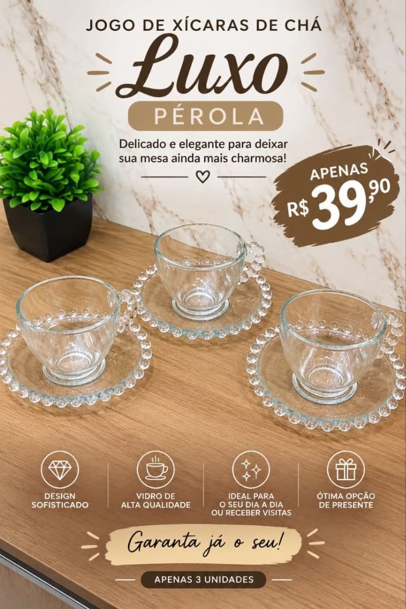 Jogo 4 xicaras com pires pérola - Foto 1