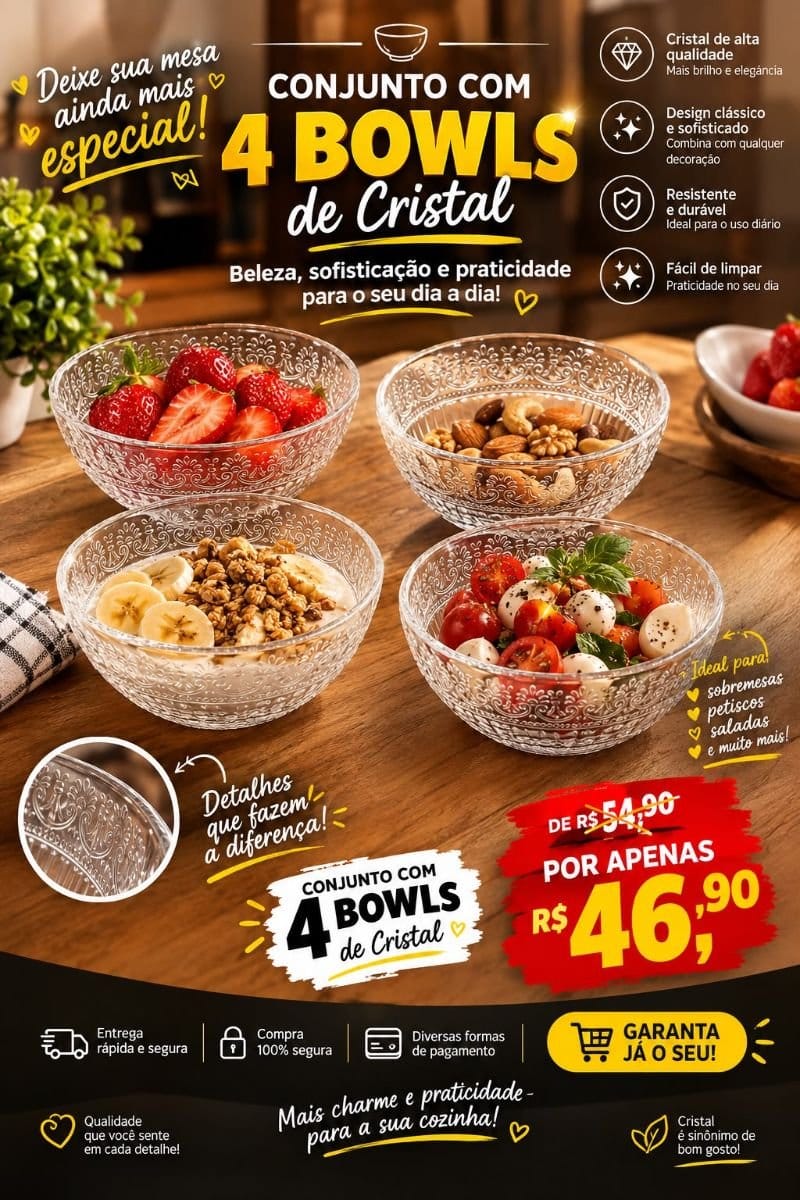 Conjunto 4 bowls de cristal - Foto 1