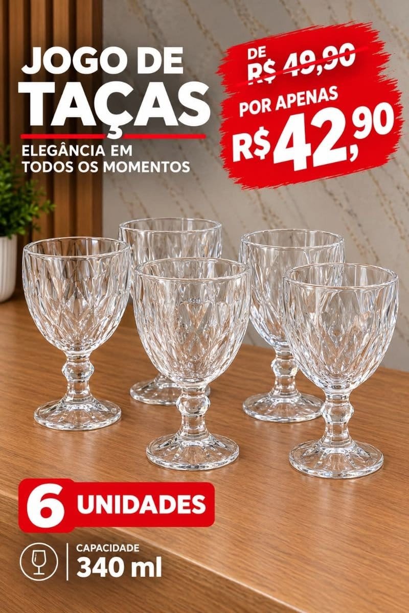 Jogo 6 taças vidro resistente 340 ml - Foto 1