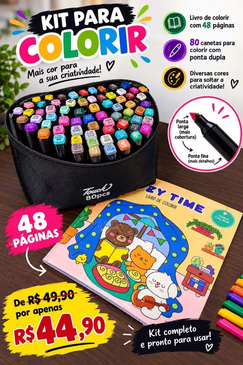 Kit canetinha 80 cores + livro 48 pag. - Foto 3