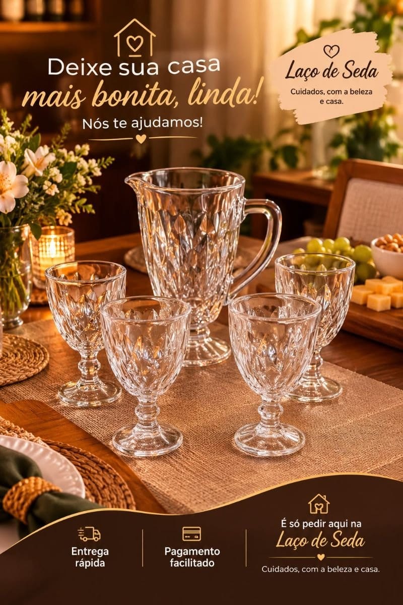 Conjunto jarra (1,2L) com 4 taças (330ml) vidro - Foto 1