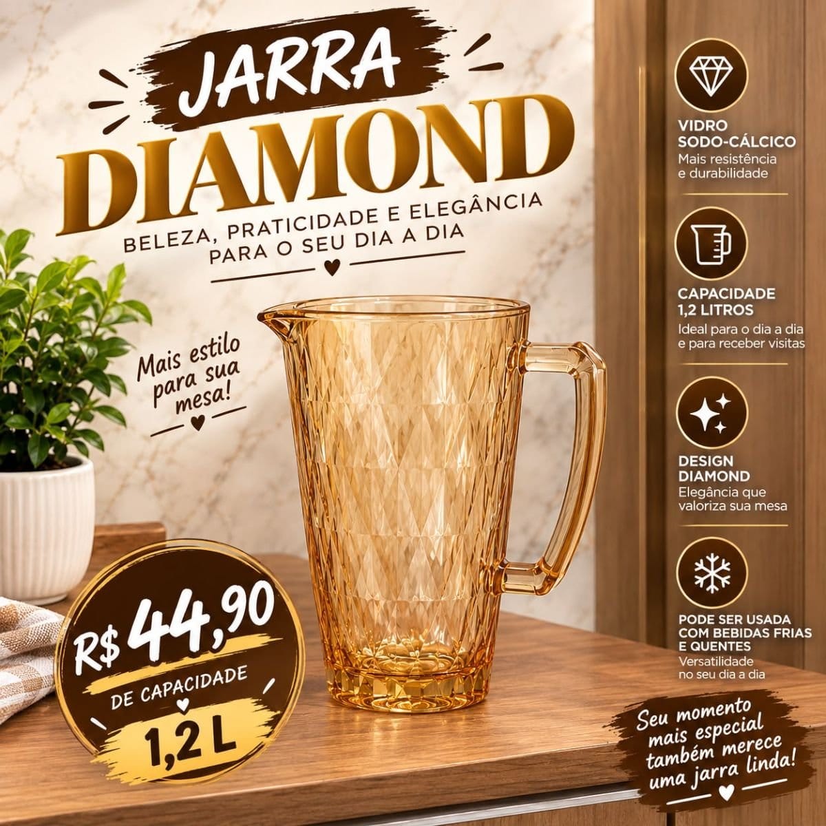Jarra vidro super resistente cor âmbar - Foto 1