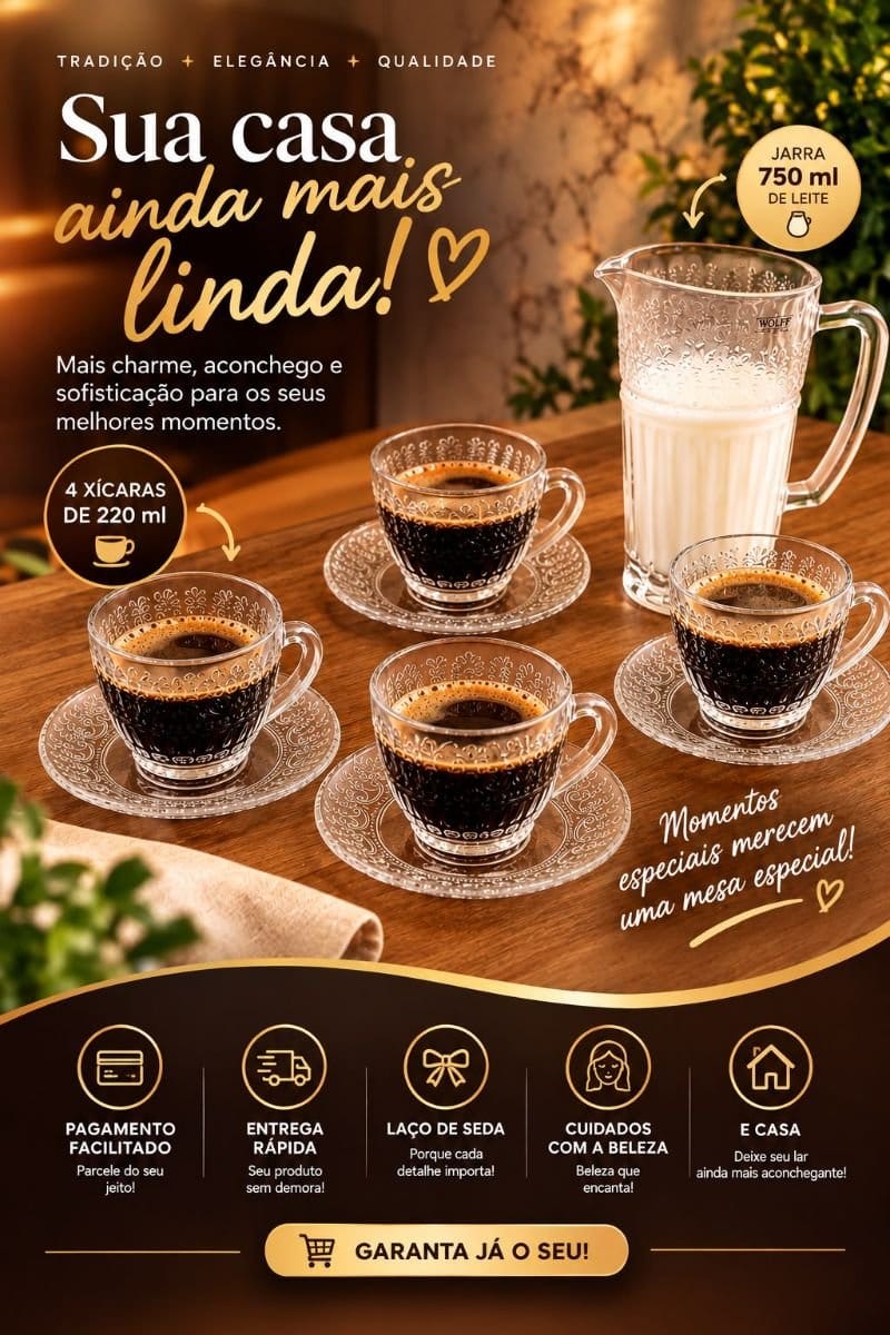 Conjunto 4 xícaras e pires cristal elegância - Foto 3