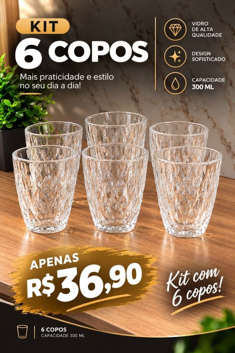 Jogo 6 copos vidro super resistente - Foto 2