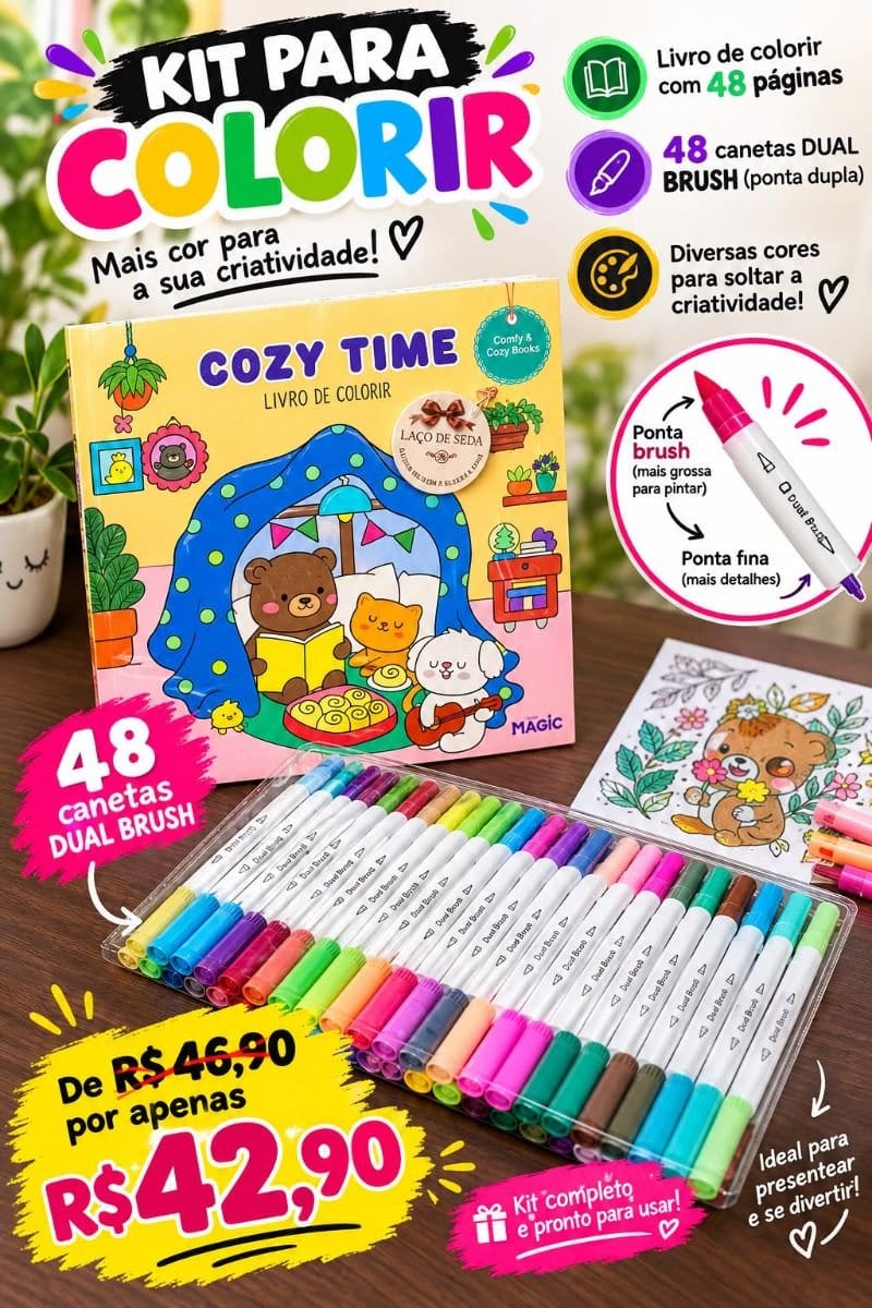 Kit canetinha 48 cores + livro 48 pag. - Foto 1