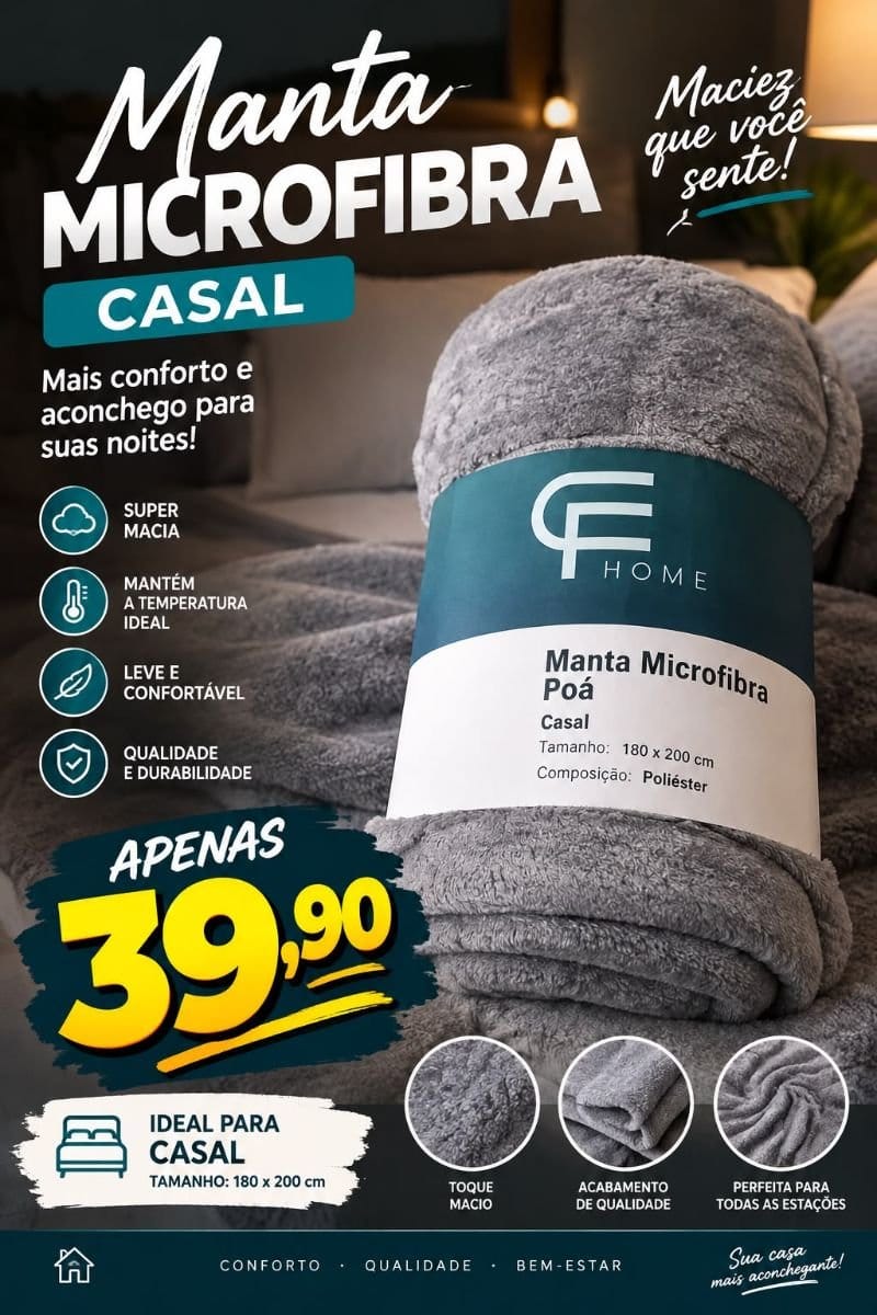 MANTA MICROFIBRA CASAL — CINZA - Foto 1