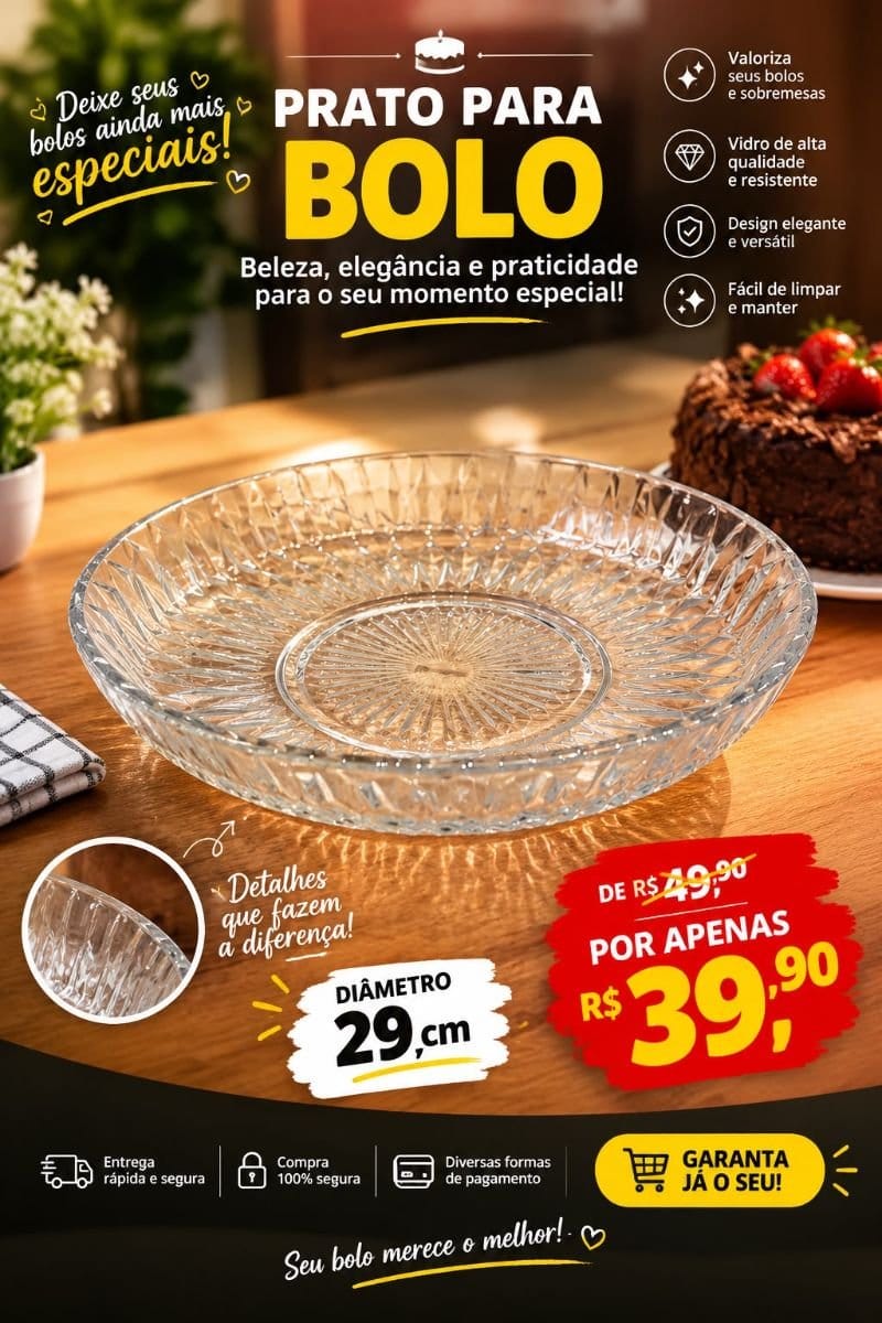 Prato para bolo vidro super resistente - Foto 1