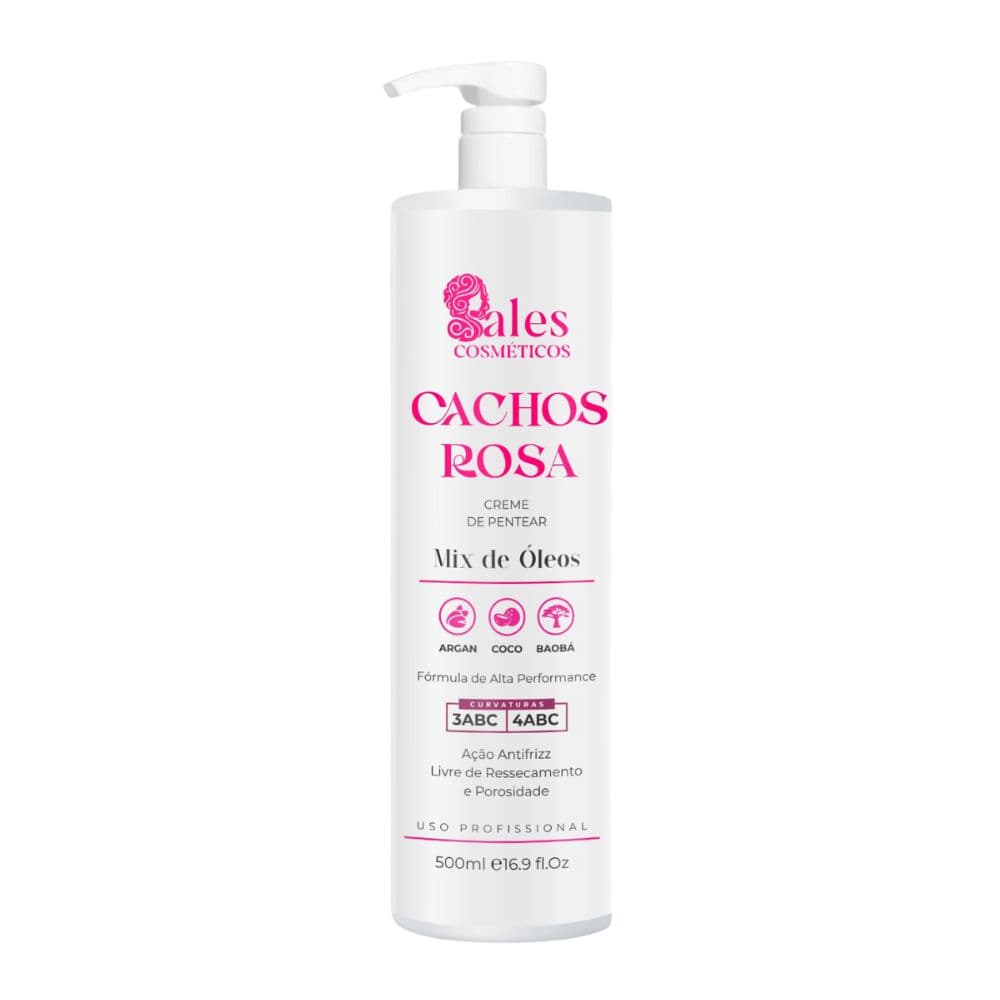 Creme de Pentear Cachos Rosa Sales Cosméticos 500ml | Mix de Óleos Argan, Coco e Baoba Profissional