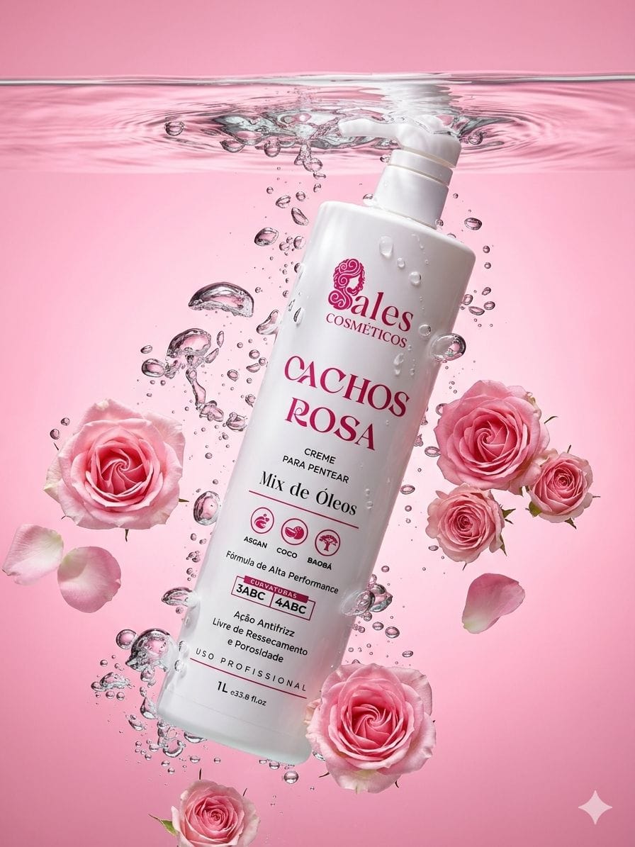 Creme de Pentear Cachos Rosa Sales Cosméticos 500ml | Mix de Óleos Argan, Coco e Baoba Profissional - Foto 2