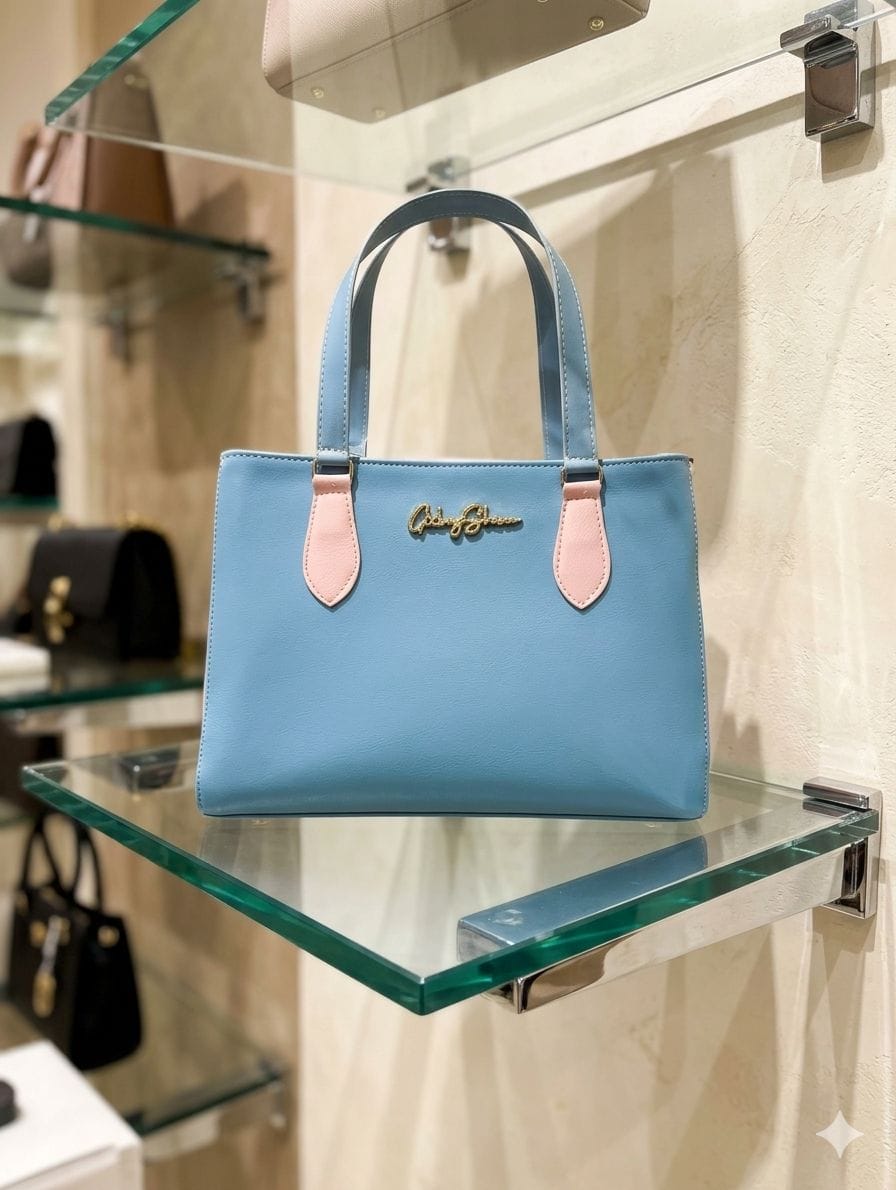 Bolsa belíssima, na cor azul com rosé - Foto 1