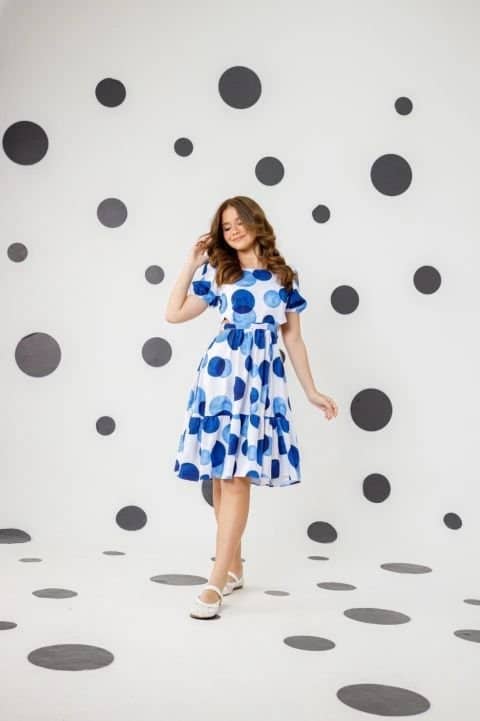 Vestido Cibele poá azul