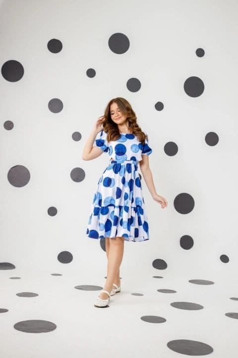 Vestido Cibele poá azul