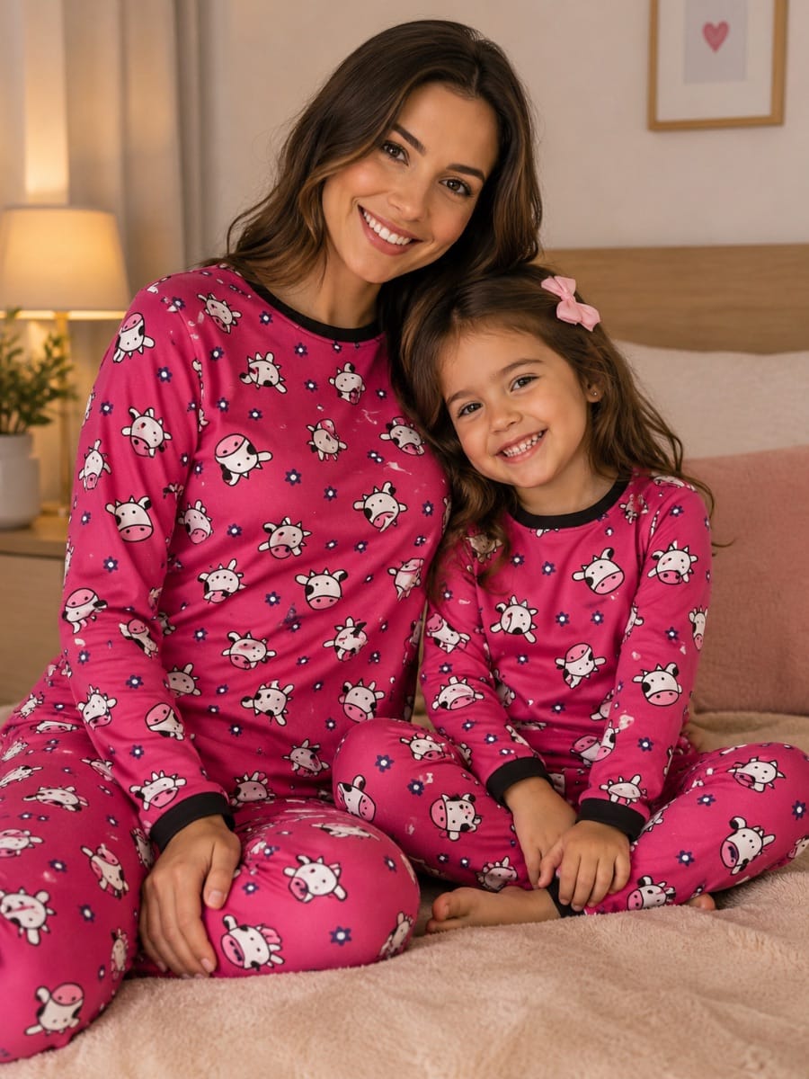 Pijamas de vaquinha mamãe e filhinha - Foto 1