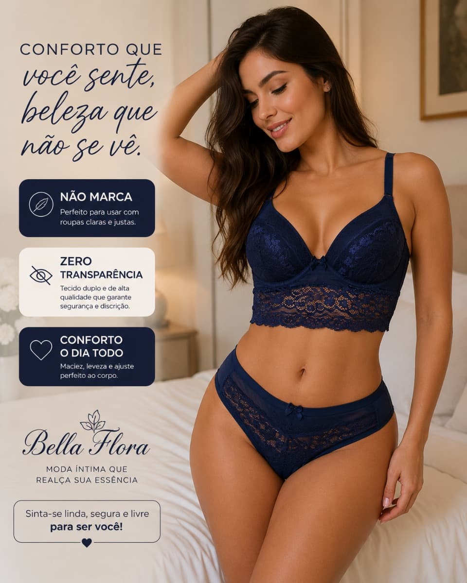 Conjunto de lingerie azul marinho de renda