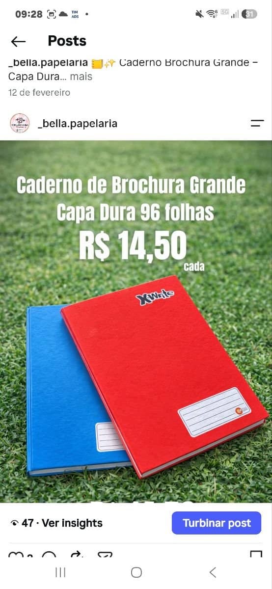 Caderno Brochura Grande 96 fls
