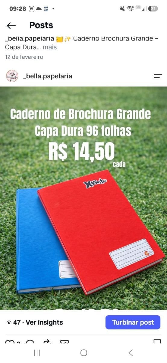 Caderno Brochura Grande 96 fls - Foto 1