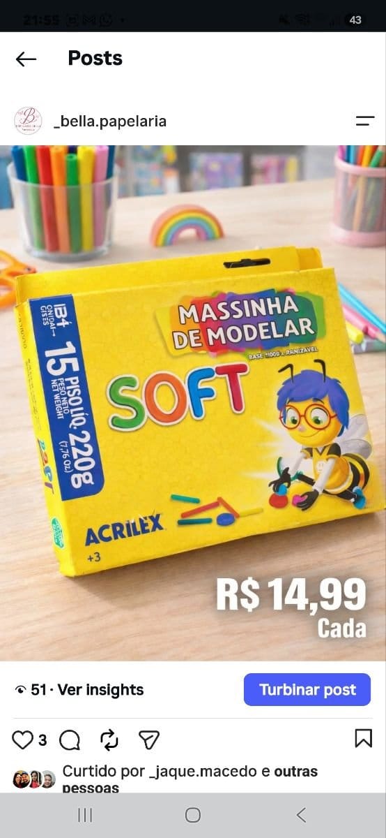 Massinha de Modelar 15cores Acrilex - Foto 1