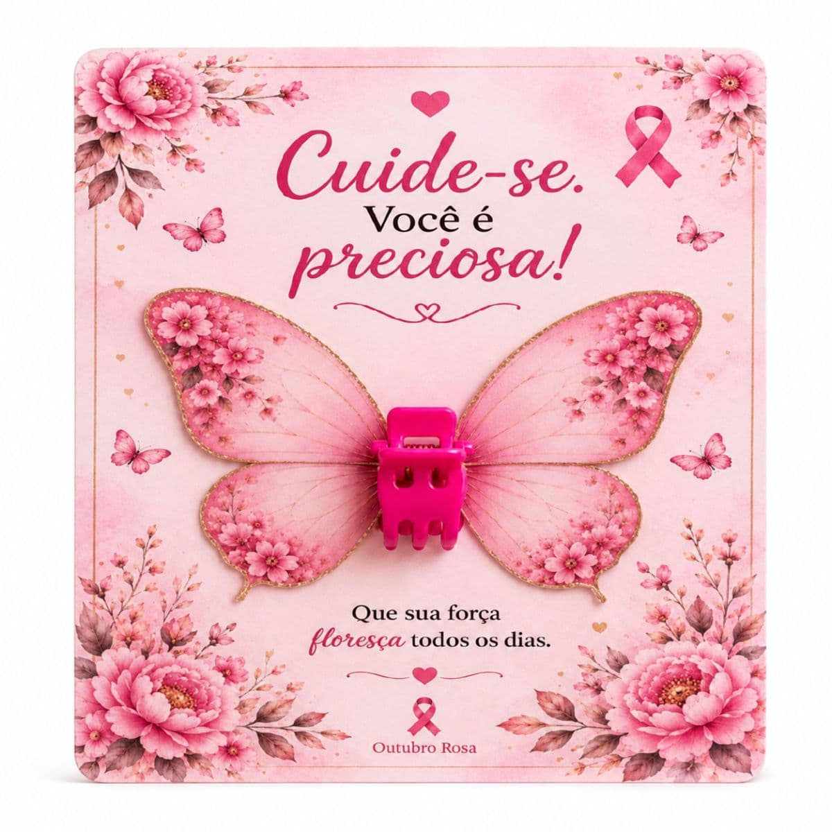 Card com prendedor de cabelo
