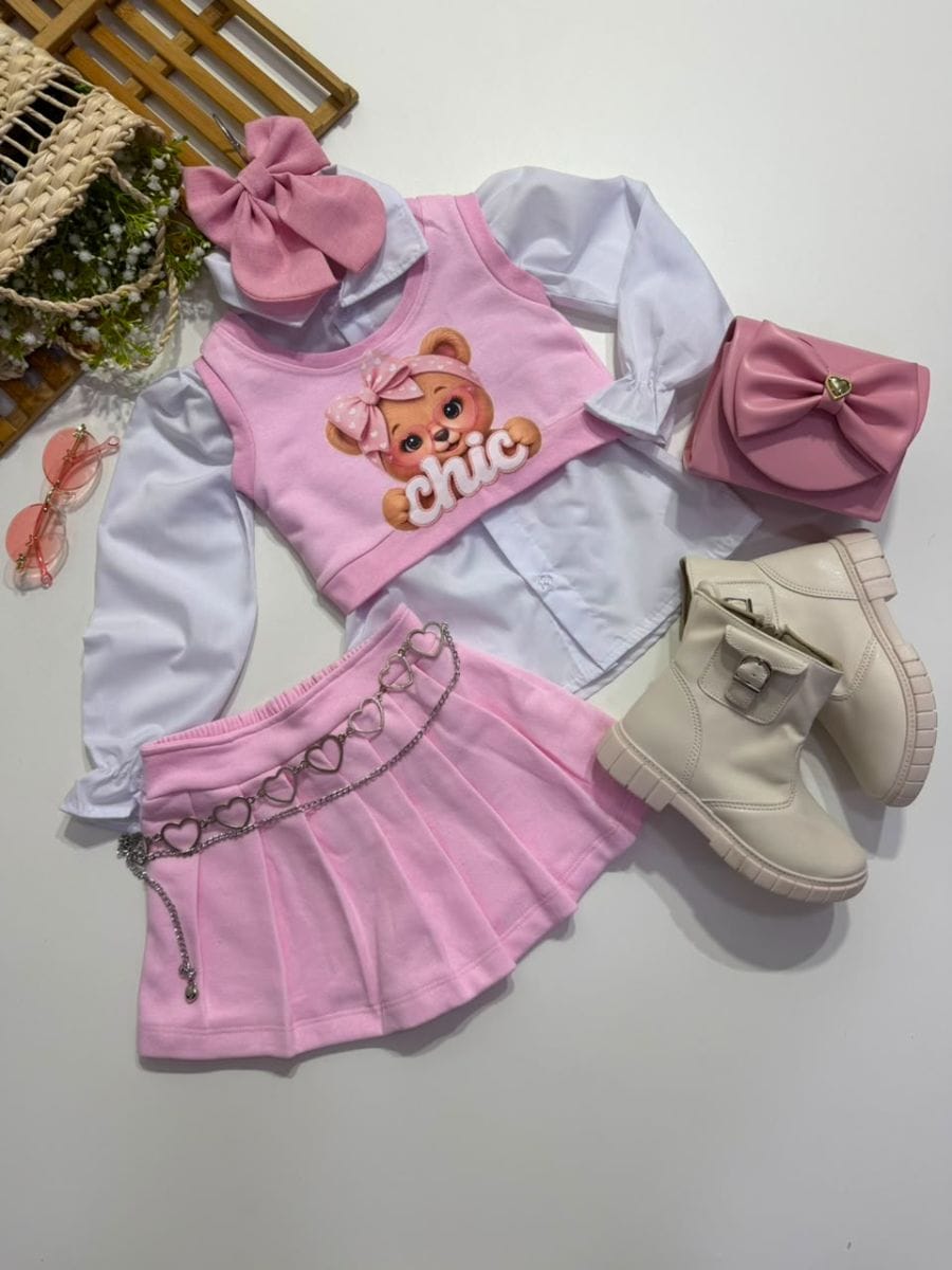 CONJUNTO TRIO URSO CHIC MOLETOM COM BLUSA TRICOLINE - Foto 2