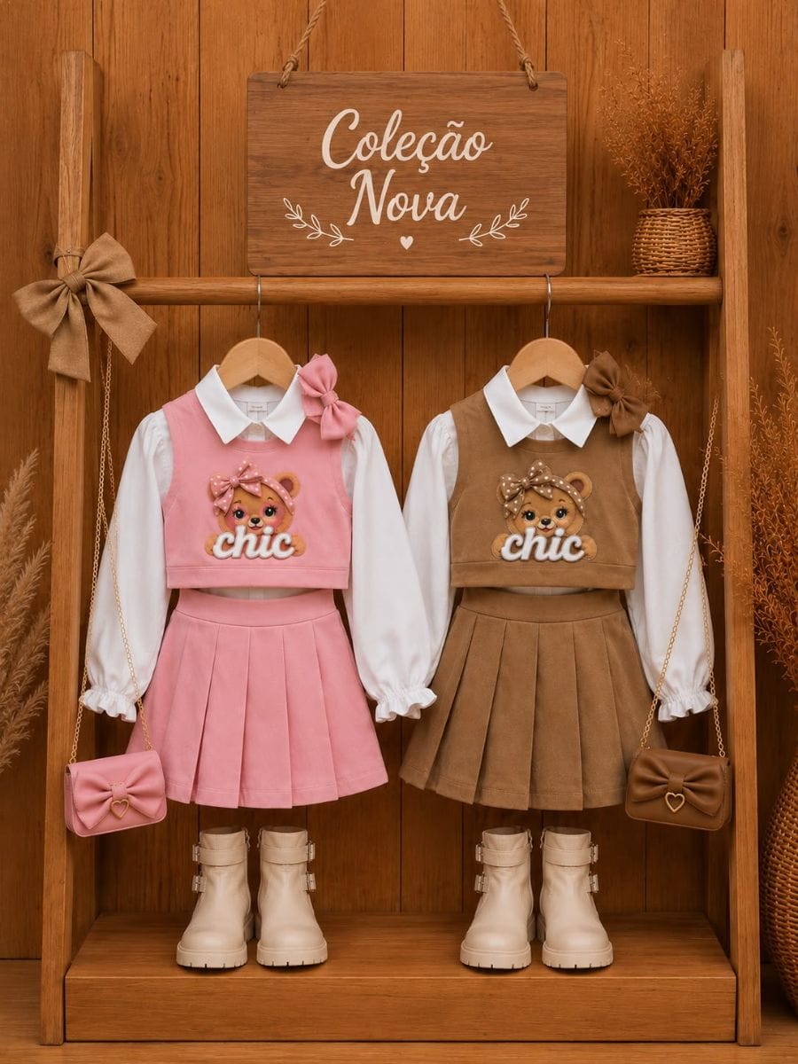 CONJUNTO TRIO URSO CHIC MOLETOM COM BLUSA TRICOLINE - Foto 4