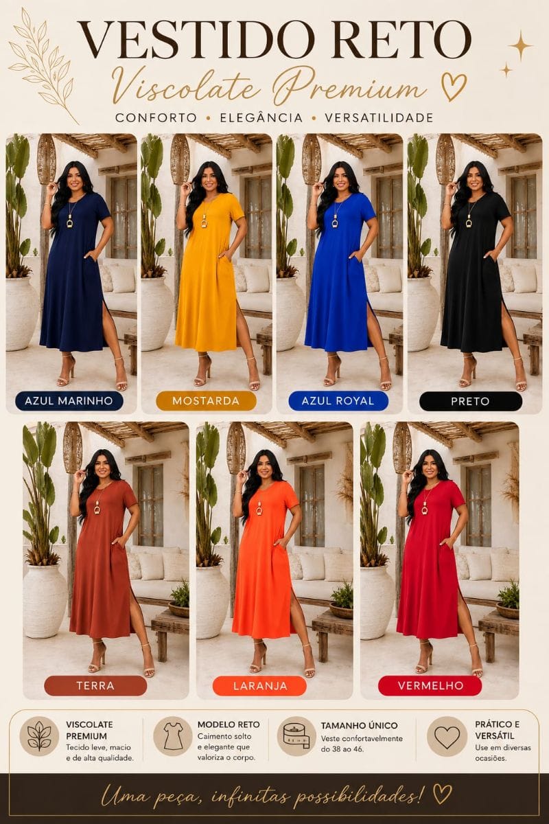 VESTIDO RETO COM BOLSO LISO* - Foto 1
