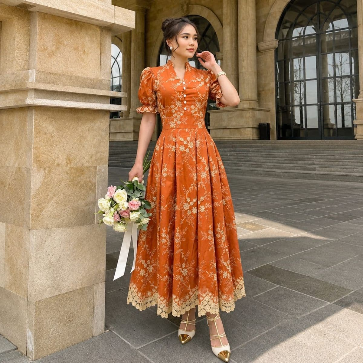 Vestido Rosemary com barrado em guirpir