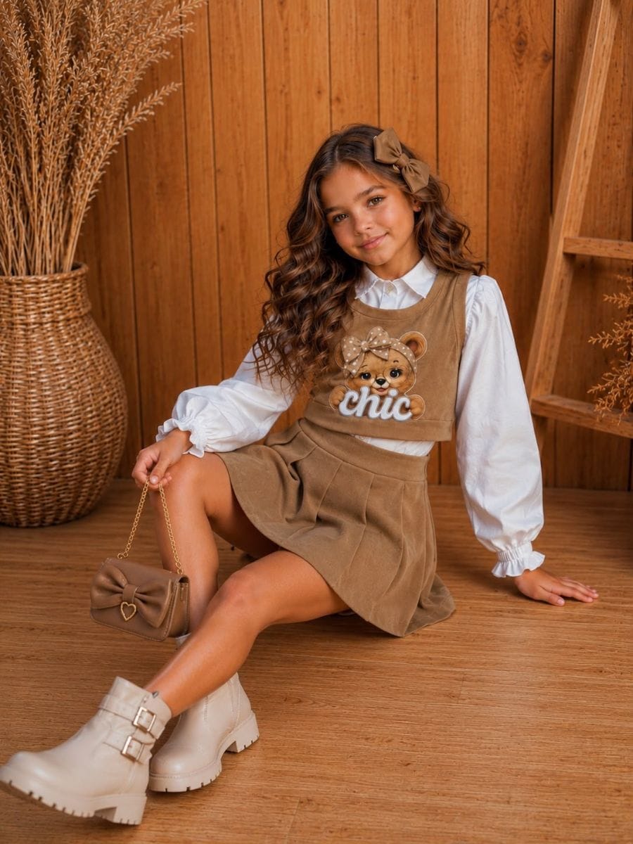 CONJUNTO TRIO URSO CHIC MOLETOM COM BLUSA TRICOLINE - Foto 3
