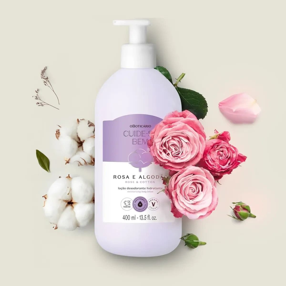 Hidratante Cuide-se Bem Rosa E Algodão 400ml - Foto 1