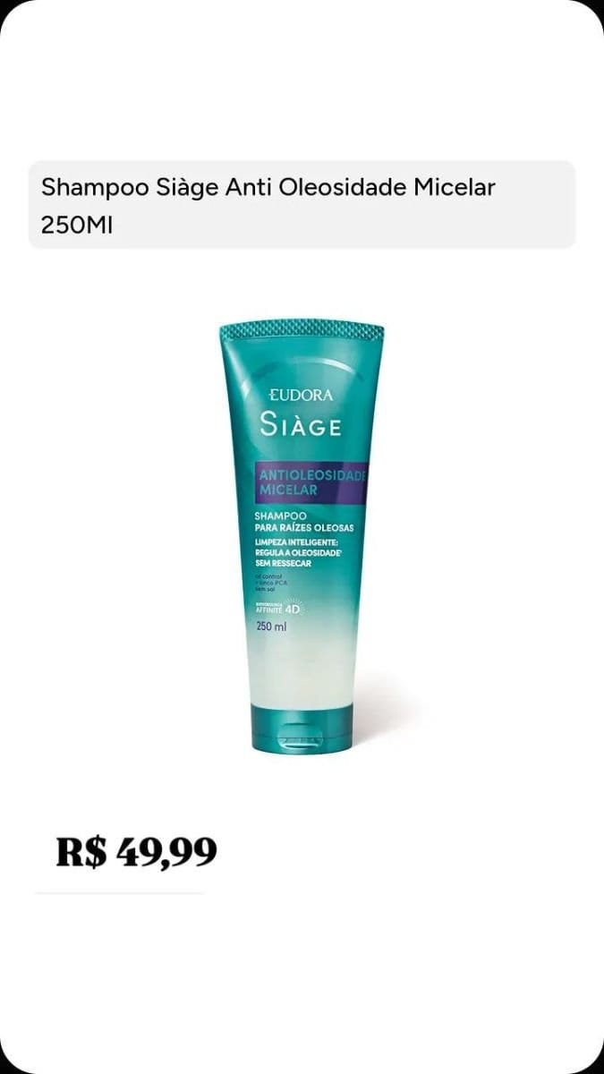 Shampoo Siage Anti Oleosidade Micelar 250ml - Foto 1