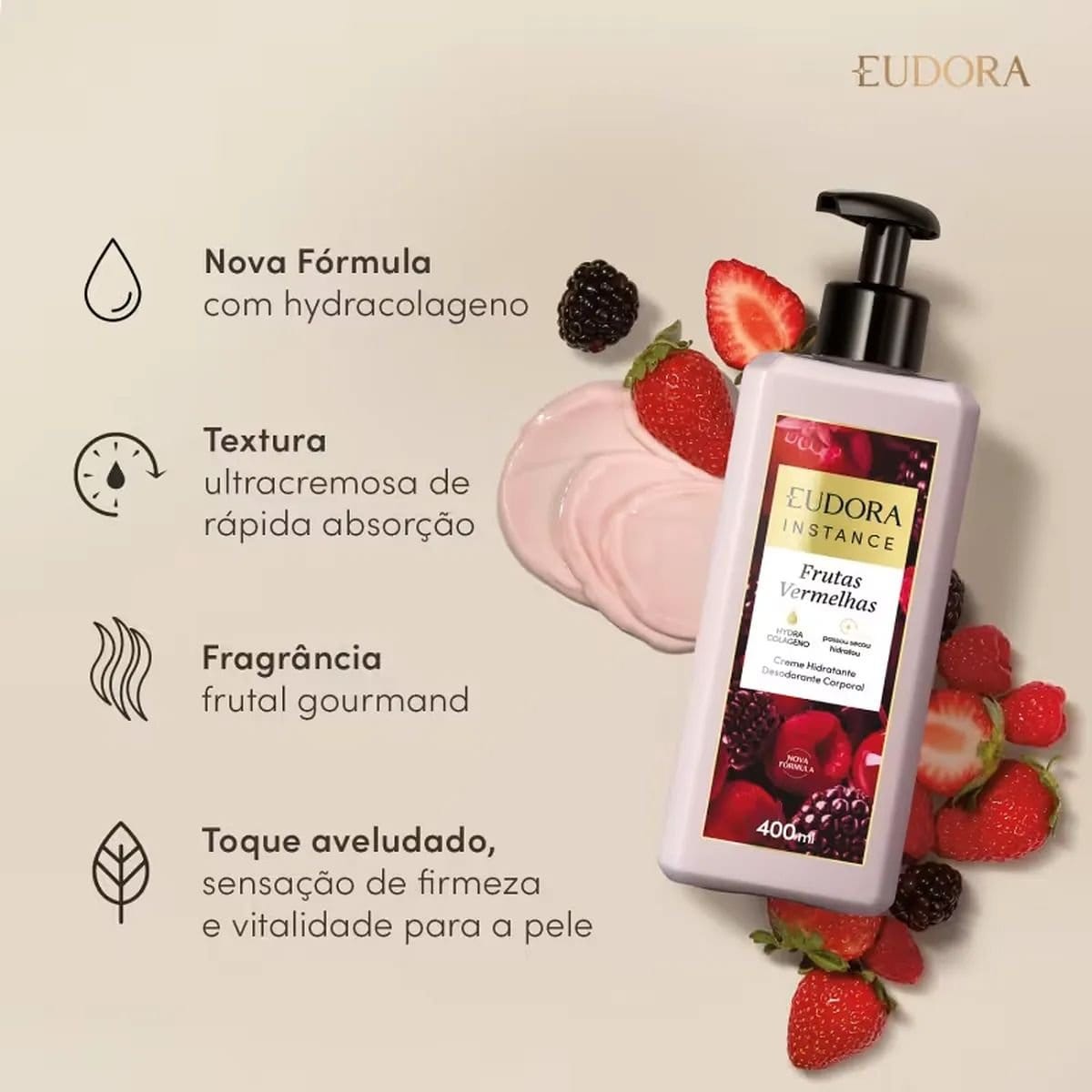 Hidratante Corporal Eudora Instance Frutas Vermelhas 400ml - Foto 2