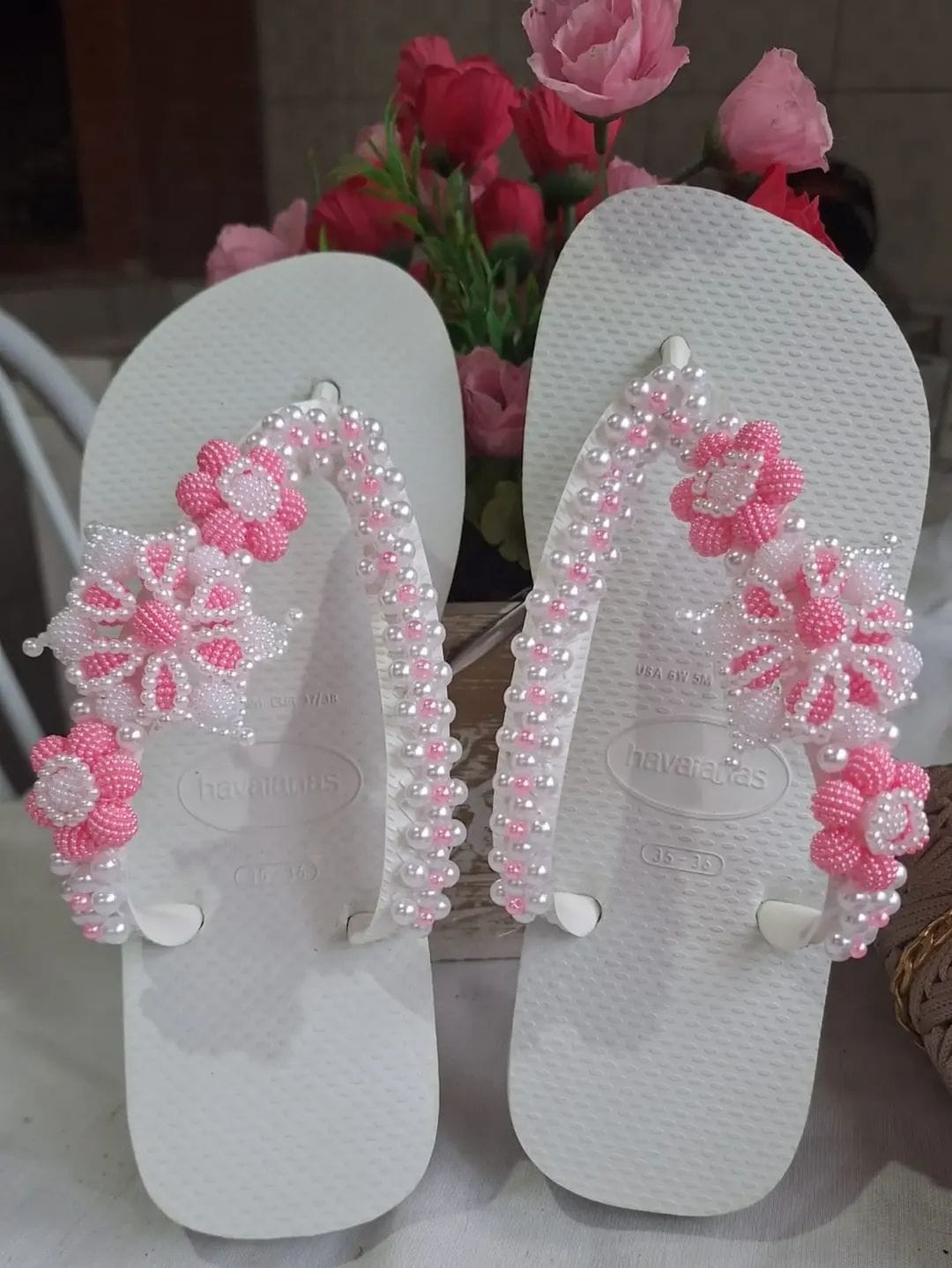 Chinelo Havaianas Personalizado Floral Rosa & Pérolas - Foto 1
