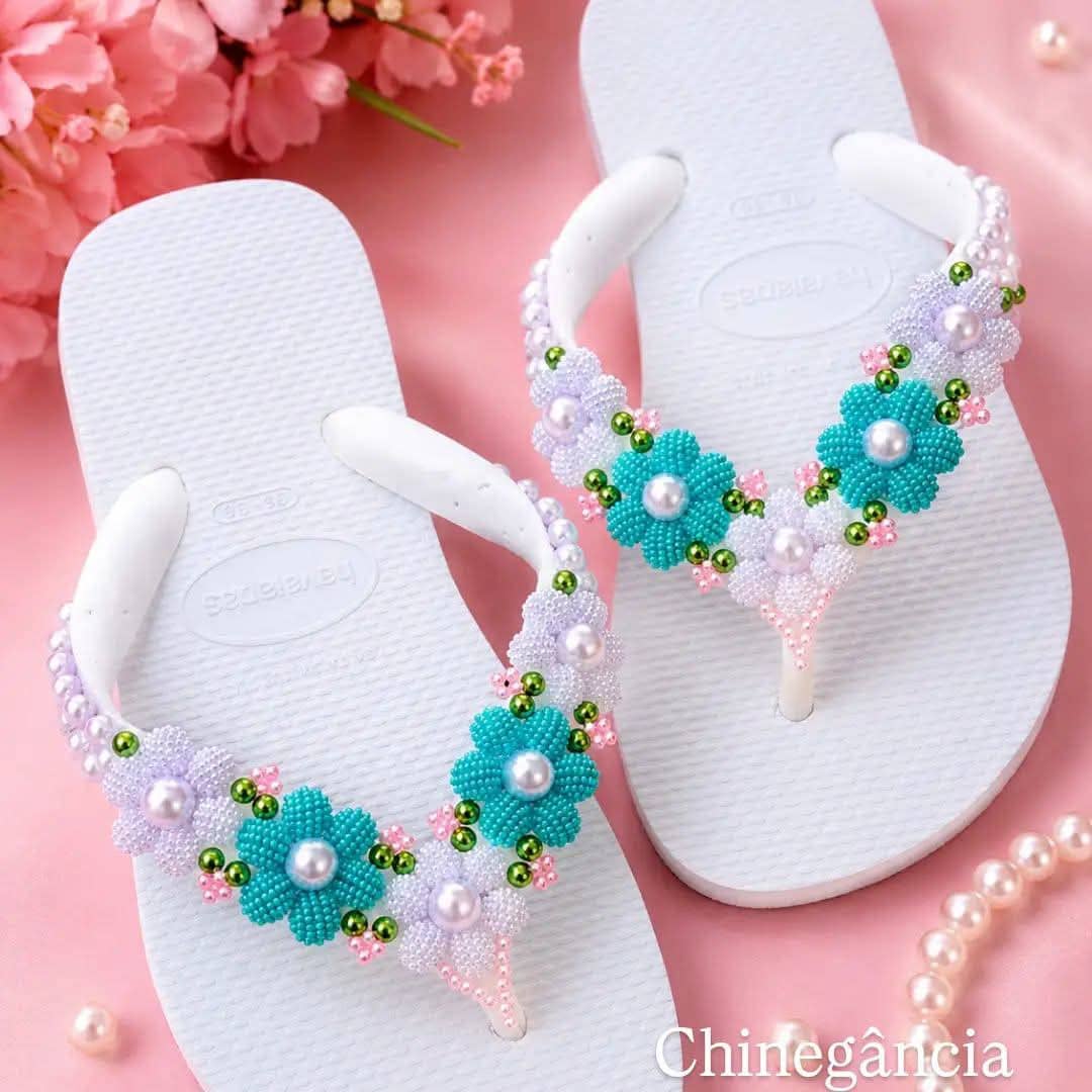 Chinelo Havaianas Personalizado Flores Lavanda & Turquesa