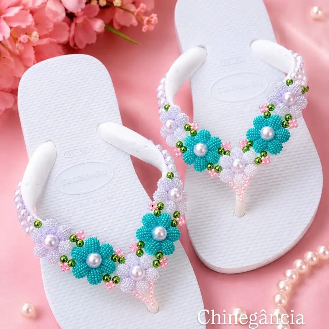 Chinelo Havaianas Personalizado Flores Lavanda & Turquesa