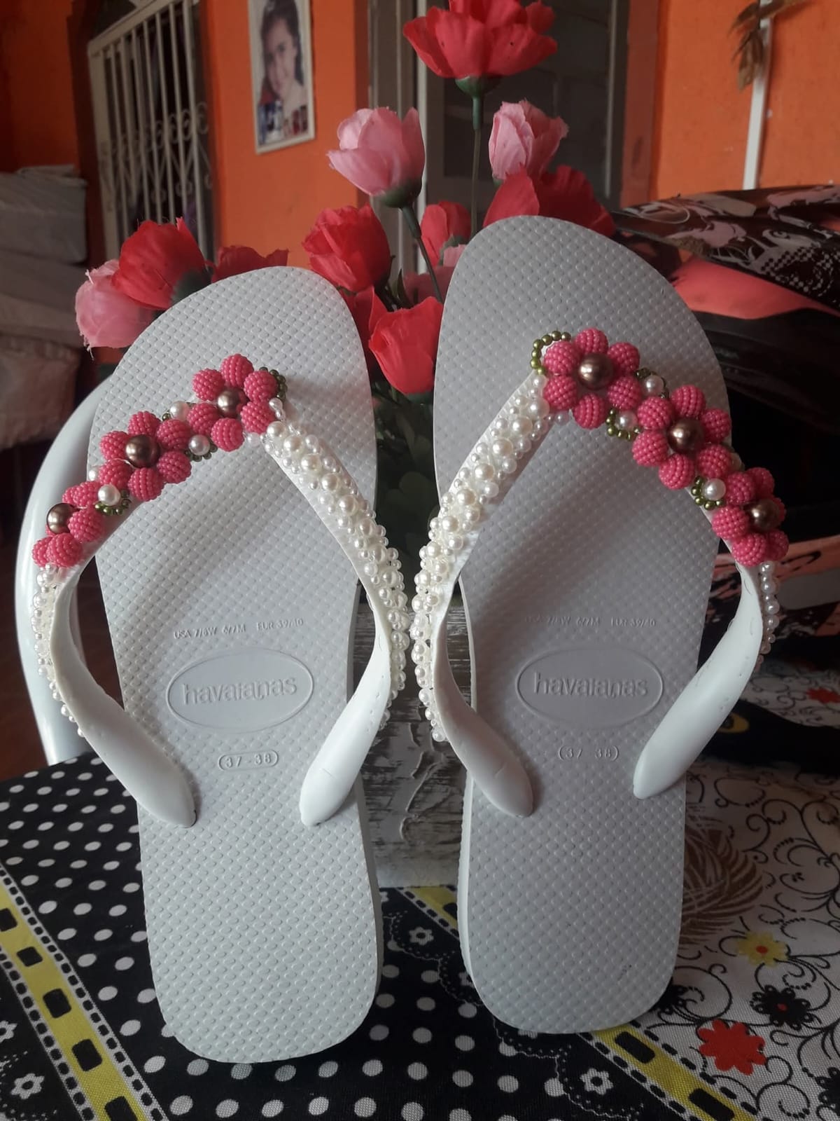 Chinelo Havaianas Personalizado Flores Pink Fúcsia & Pedraria