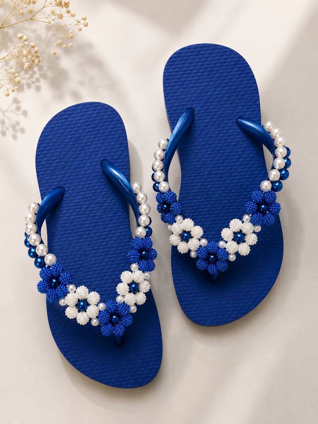 Chinelo Havaianas Personalizado Rendado Azul Bic & Pérolas