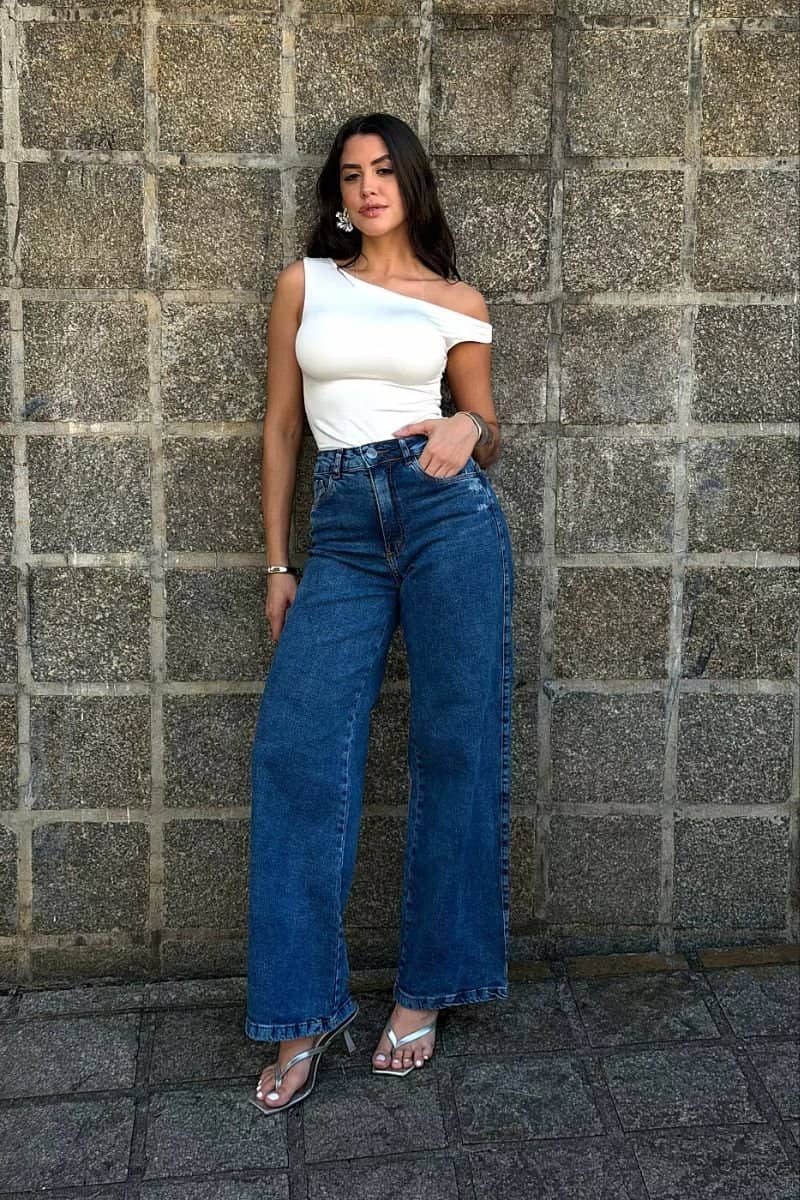 Wide leg lavagem tradicional