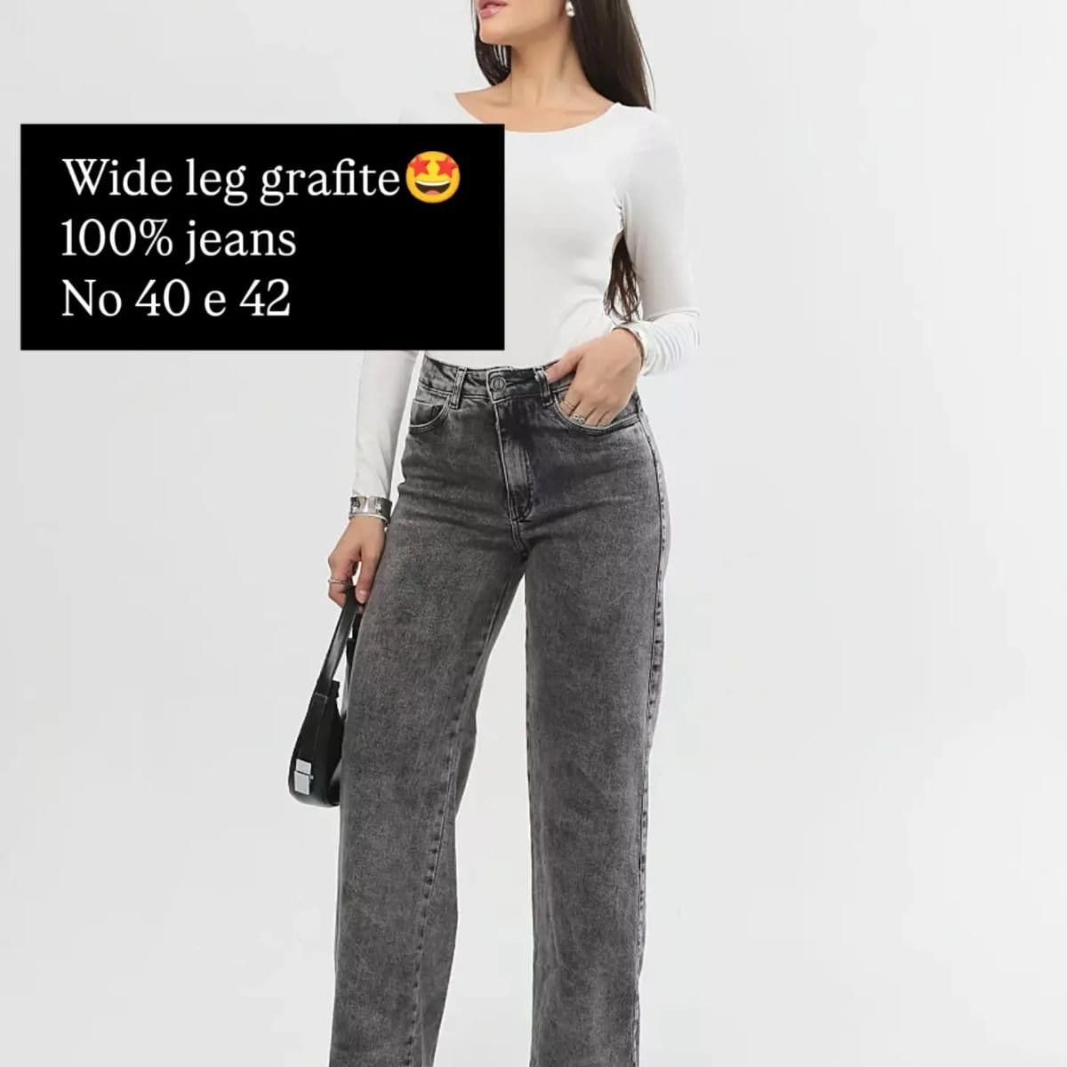 Calça jeans wide leg grafite - Foto 2