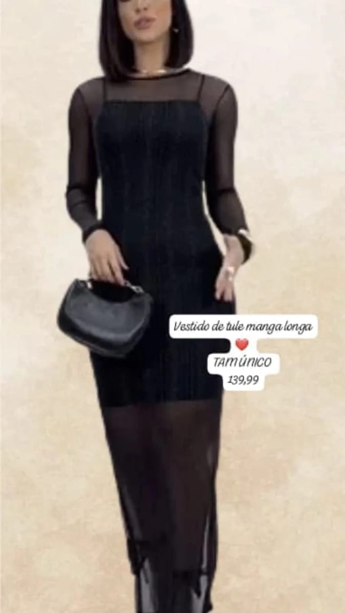 Vestido Feminino de Tule Manga Longa - Foto 2